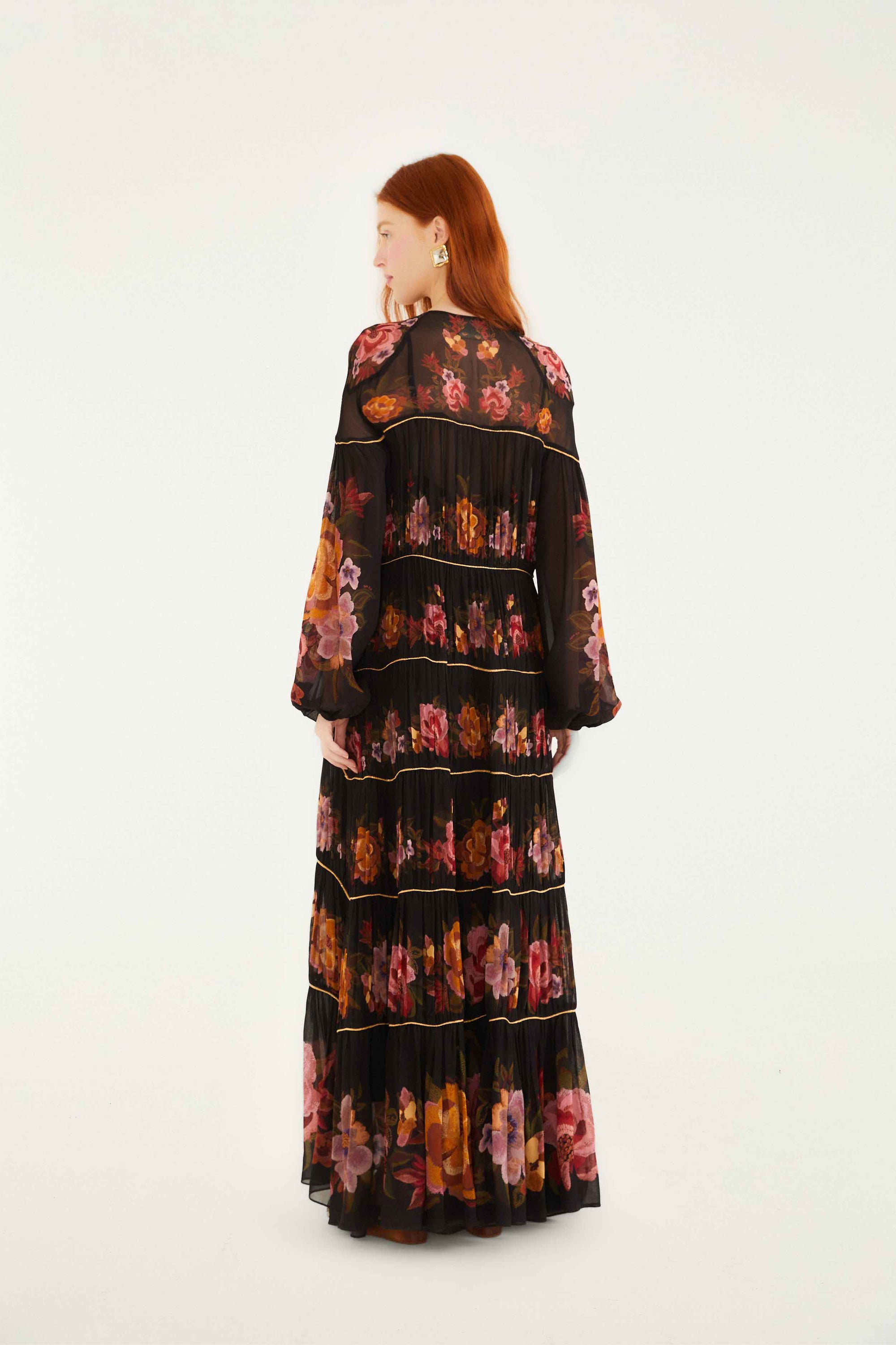 Flowers Black Robe midi - Flowers Black