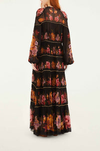 Robe longue Chenille Flowers - Noir