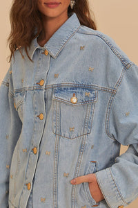 Veste brodée à nœuds en denim - Bleu