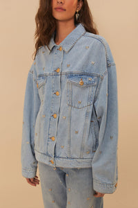 Veste brodée à nœuds en denim - Bleu