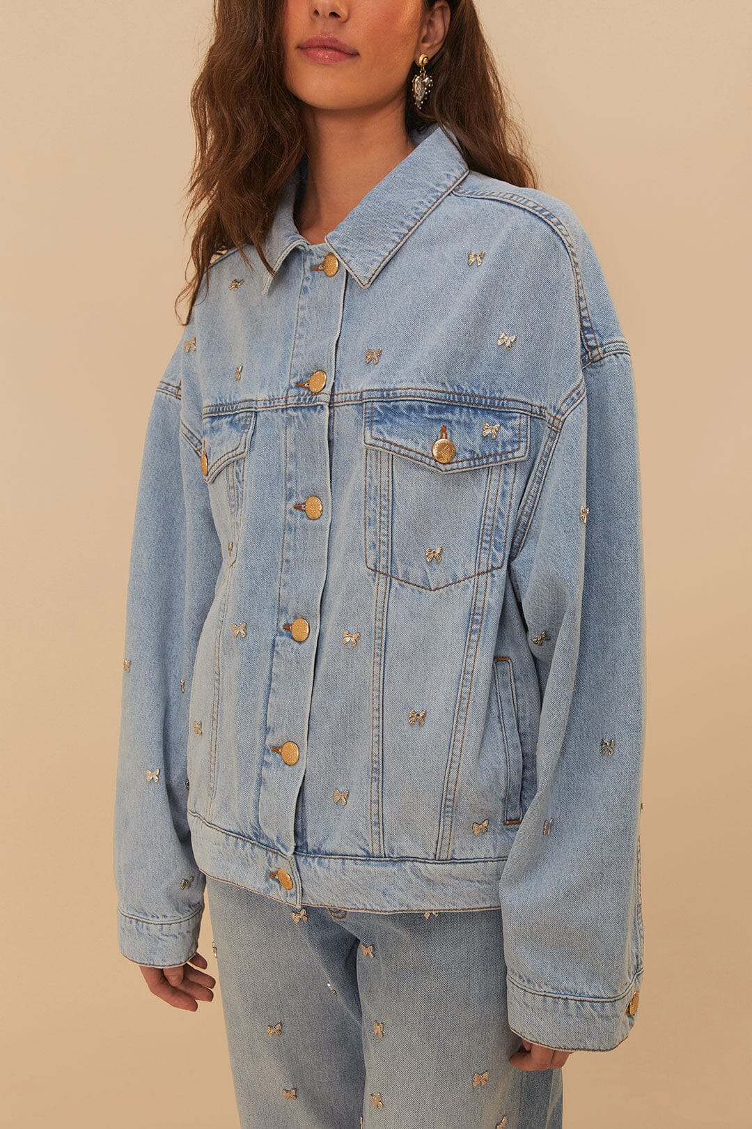 Veste brodée à nœuds en denim - Bleu