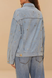 Veste brodée à nœuds en denim - Bleu