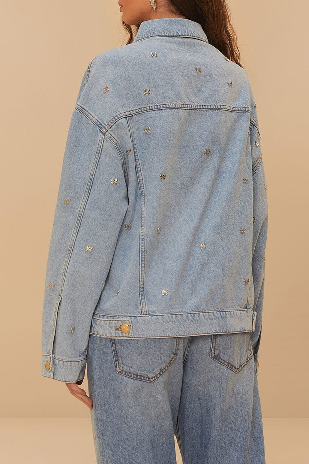 Veste brodée à nœuds en denim - Bleu