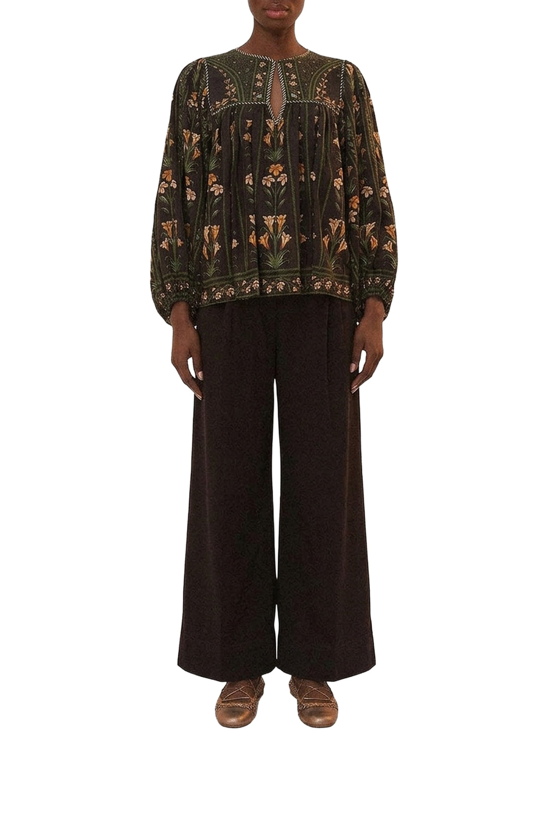 Wide-leg cotton pleated trousers - Black