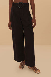 Wide-leg cotton pleated trousers - Black