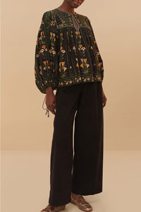 Wide-leg cotton pleated trousers - Black