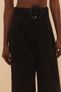 Wide-leg cotton pleated trousers - Black