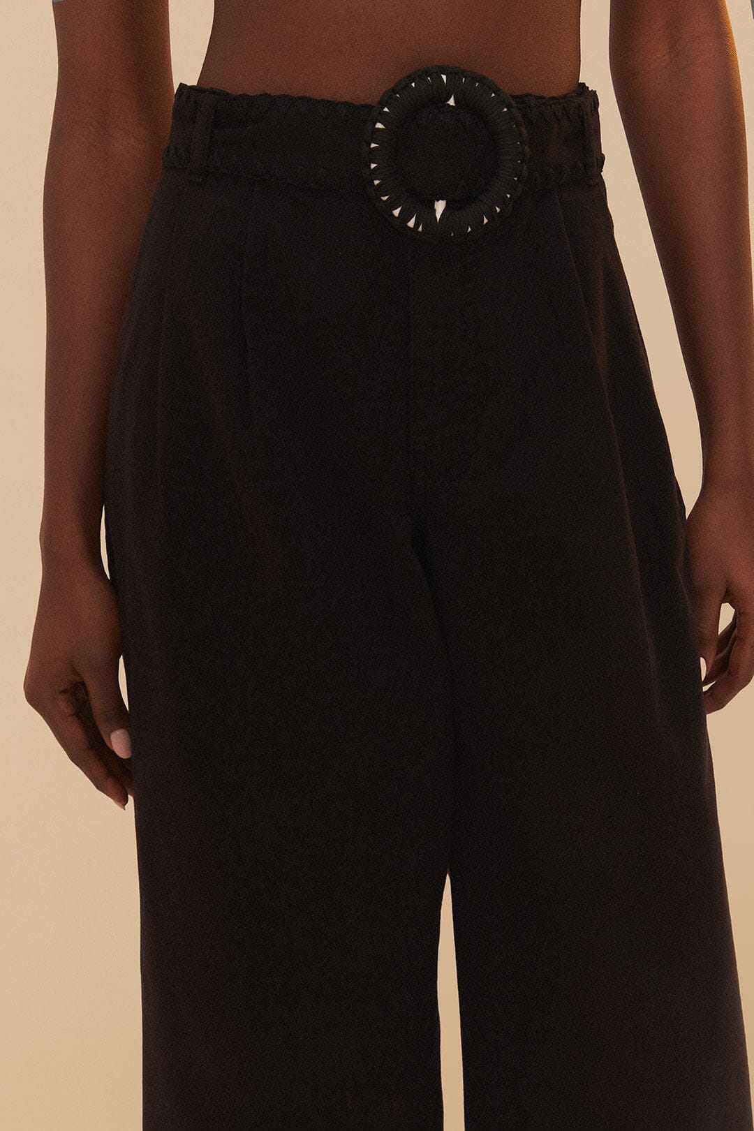 Wide-leg cotton pleated trousers - Black