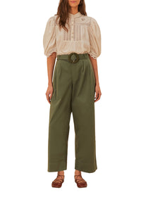 Wide-leg cotton pleated trousers - Green
