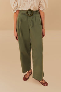 Wide-leg cotton pleated trousers - Green