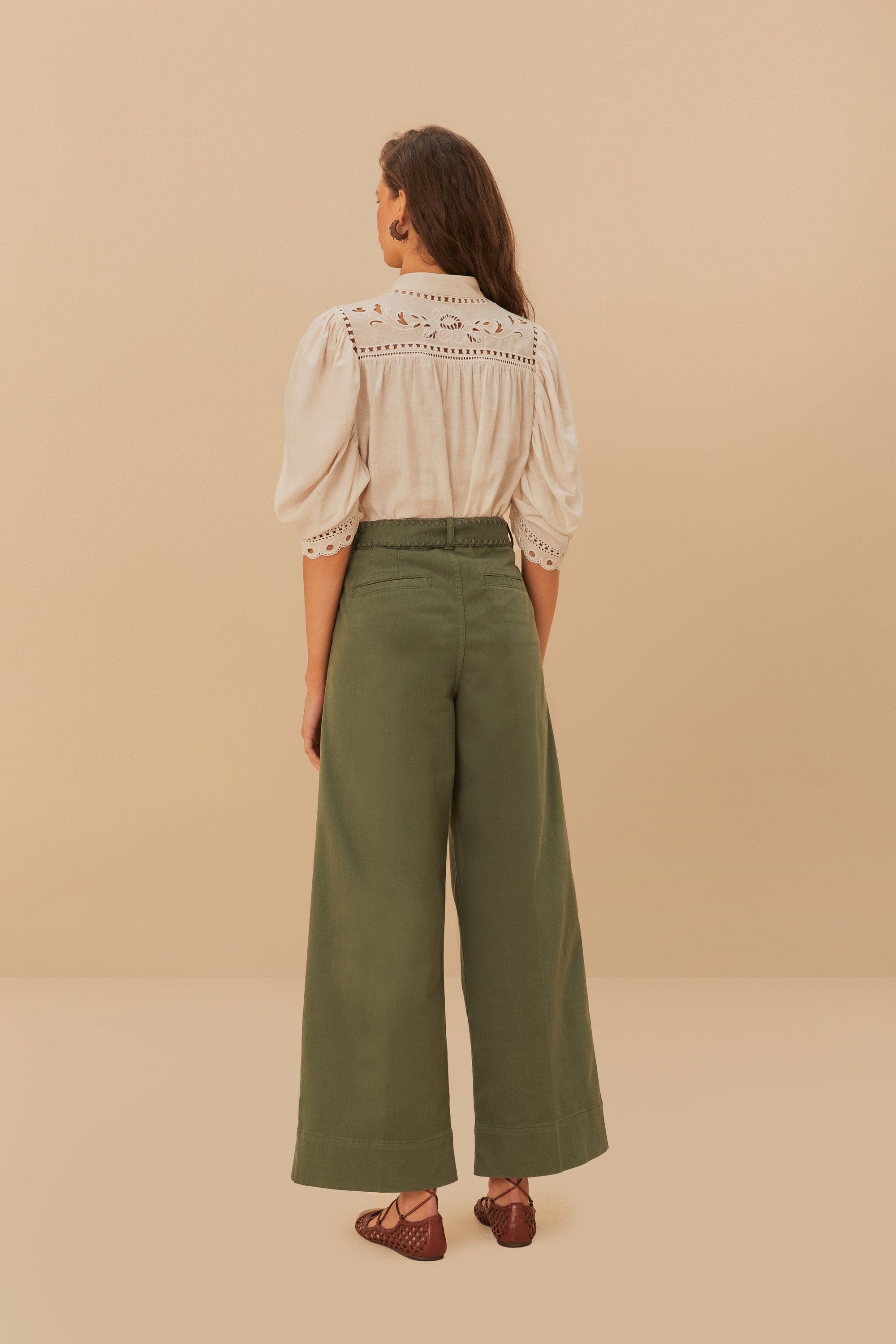 Wide-leg cotton pleated trousers - Green