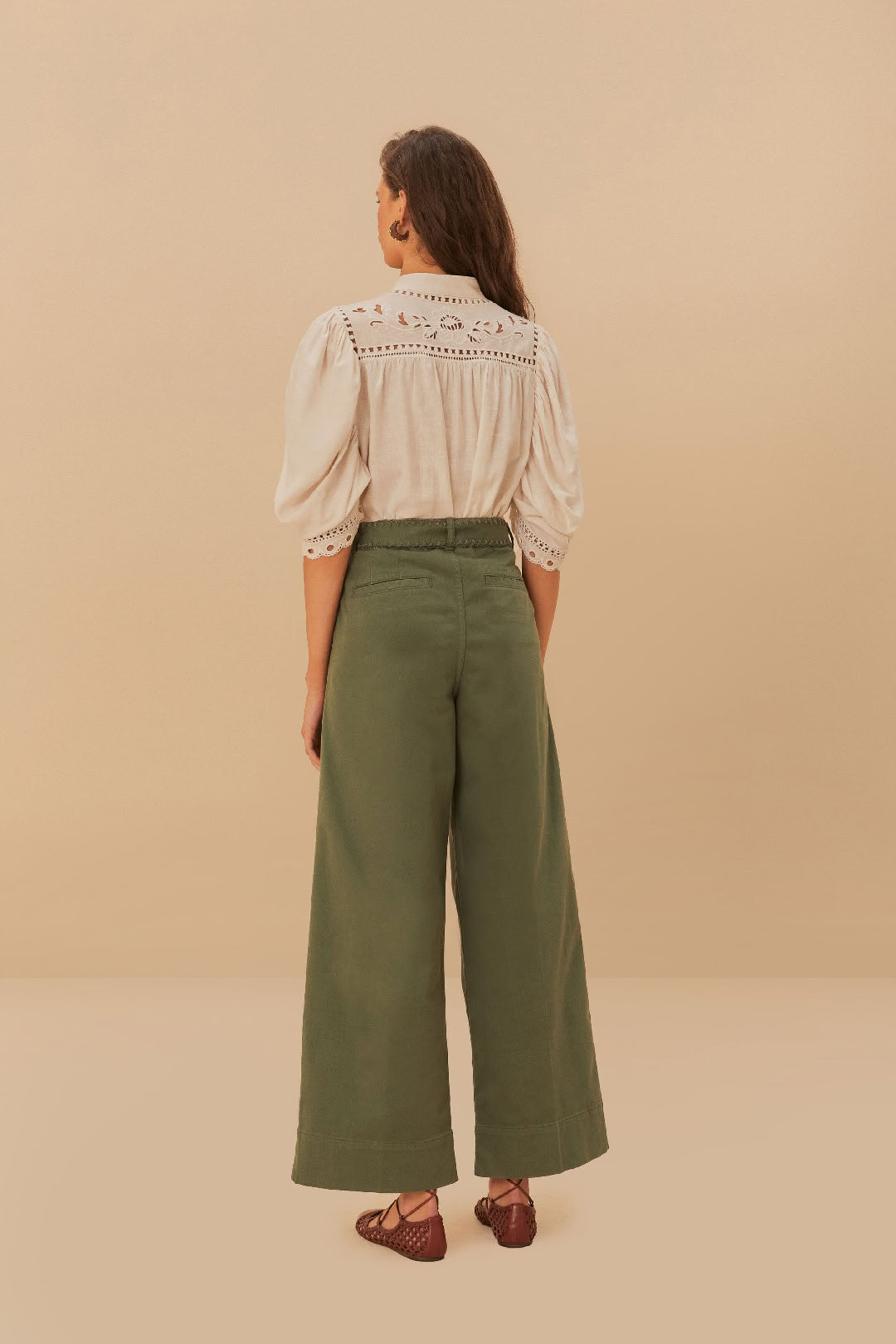 Wide-leg pleated cotton trousers - Green