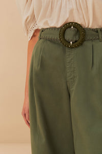Wide-leg cotton pleated trousers - Green