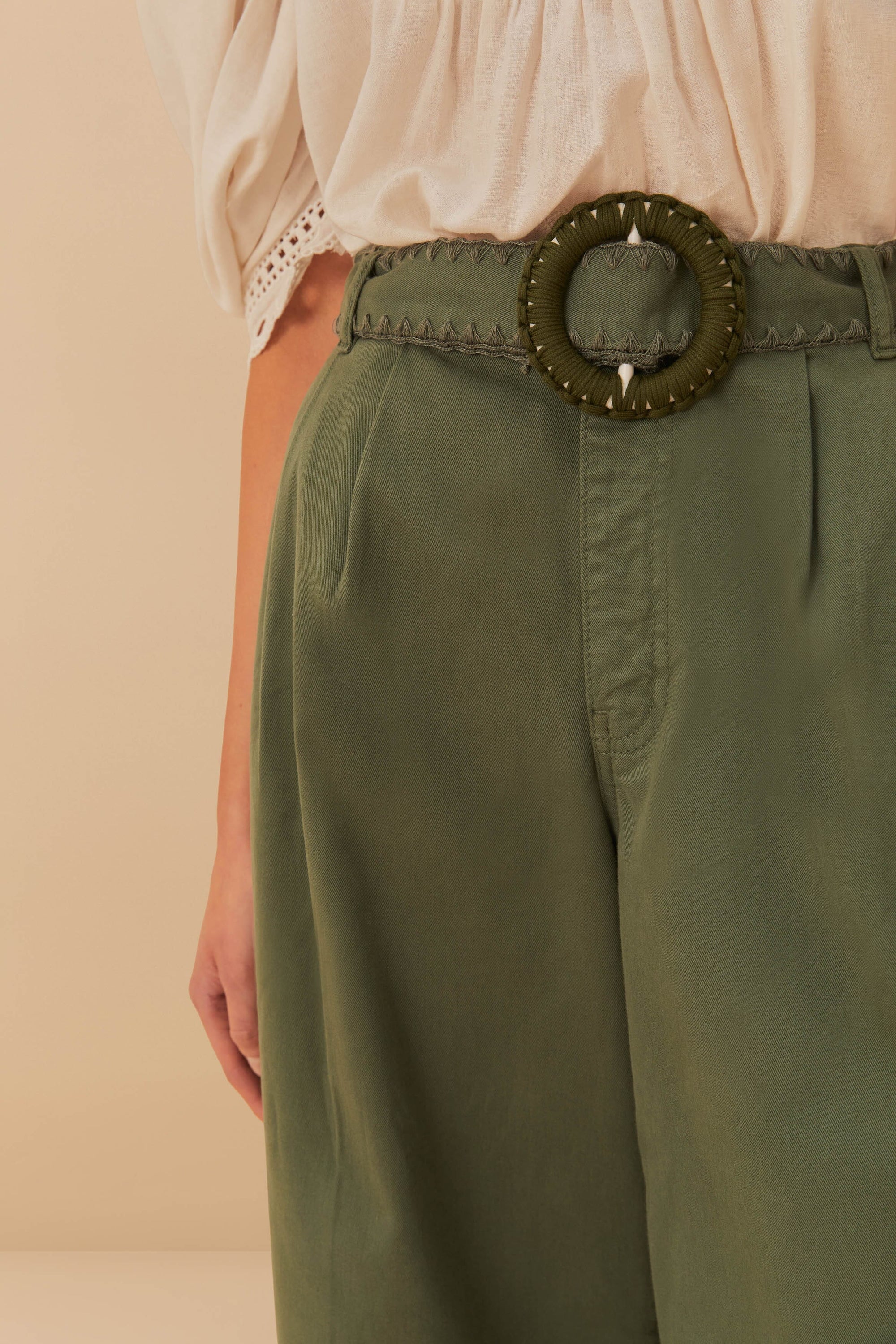 Wide-leg cotton pleated trousers - Green