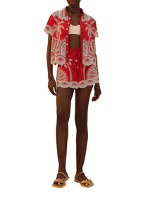 Chemise Palm Tree à manches courtes en coton - Rouge