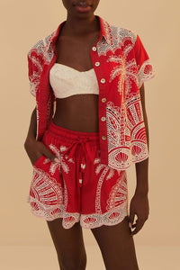 Chemise Palm Tree à manches courtes en coton - Rouge