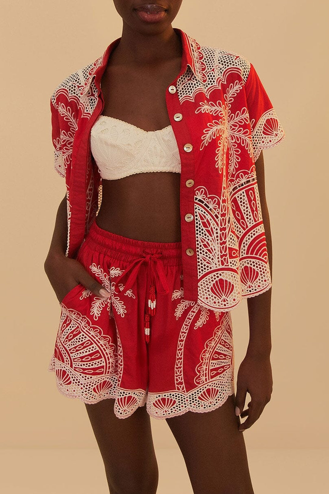 Chemise Palm Tree à manches courtes en coton - Rouge