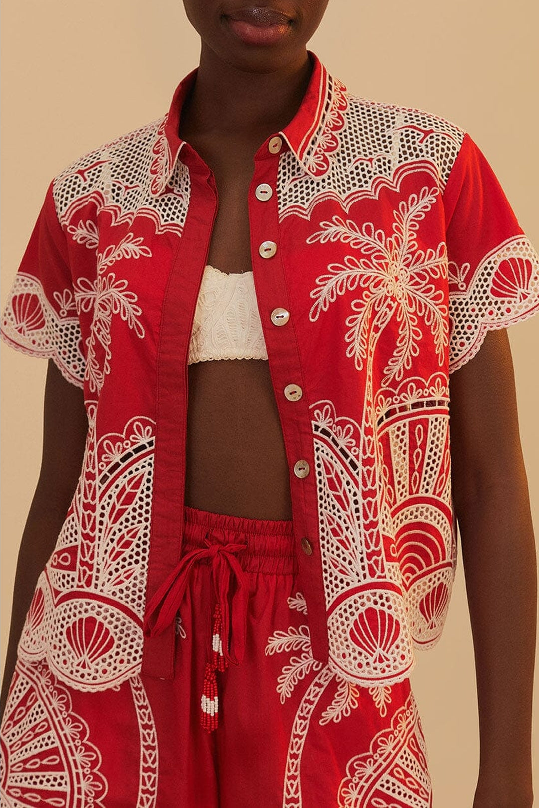 Palm Trees cotton shorts - Red