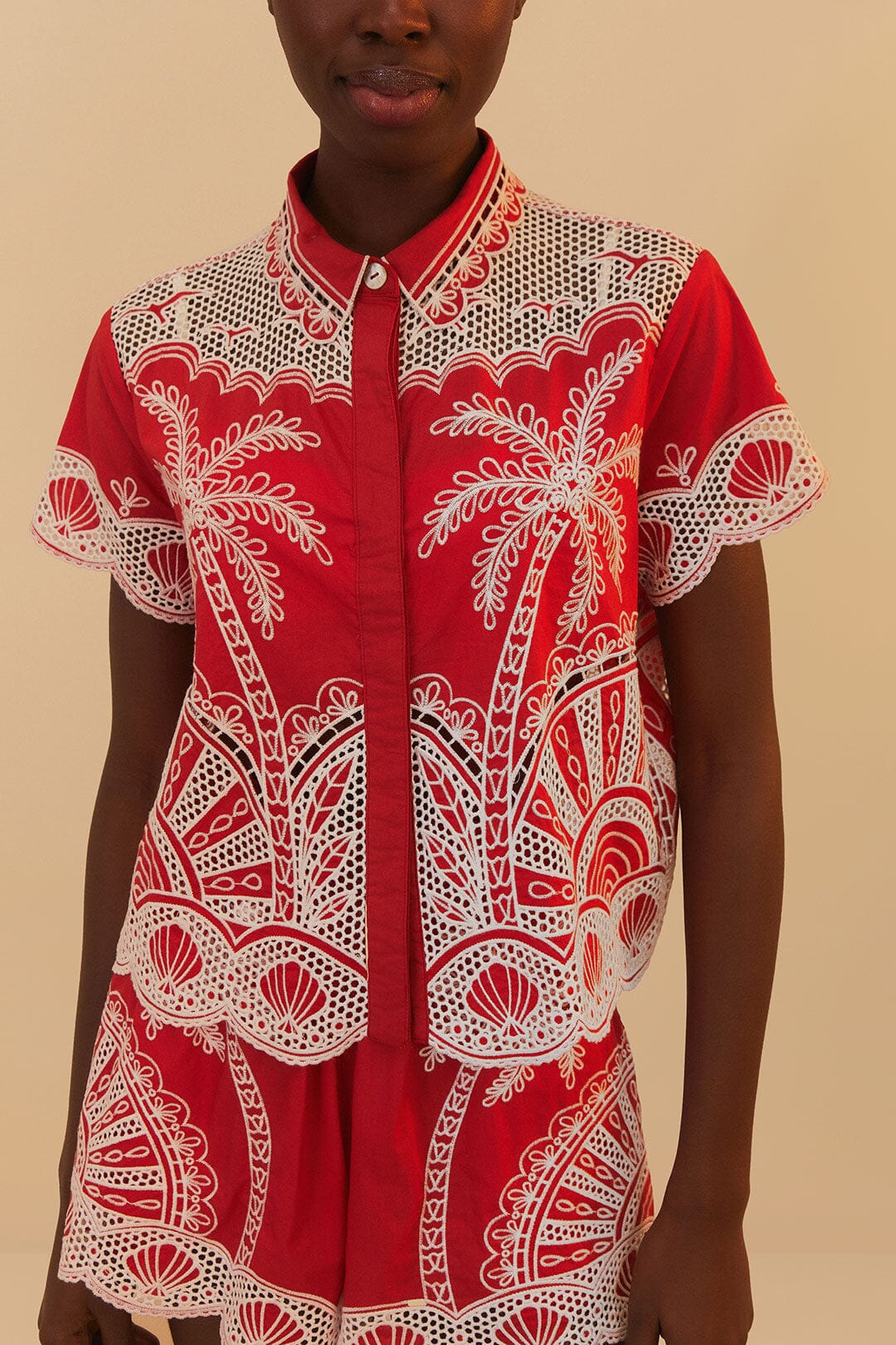 Palm Trees cotton shorts - Red