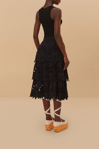 Jupe midi Daisy brodée en coton - Noir