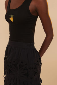 Jupe midi Daisy brodée en coton - Noir