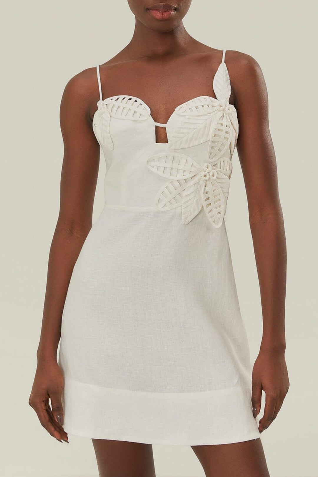 Robe courte au bustier fleuri en lin - Blanc