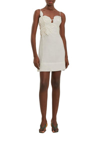 Robe courte au bustier fleuri en lin - Blanc