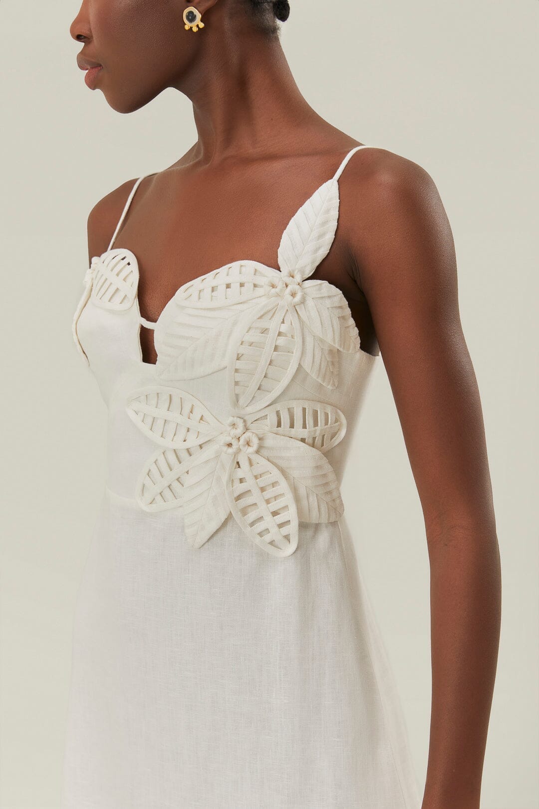 Robe courte au bustier fleuri en lin - Blanc