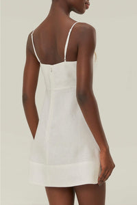 Robe courte au bustier fleuri en lin - Blanc