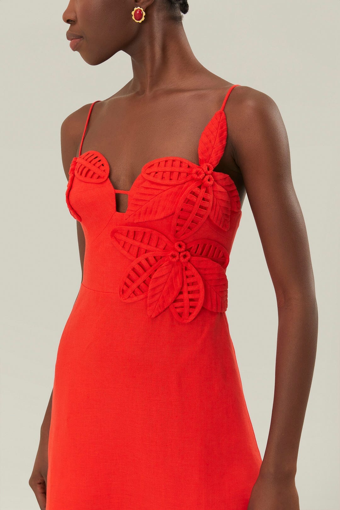 MEDIA OFF LINE_Robe mini Flowe Bust in linen - Red