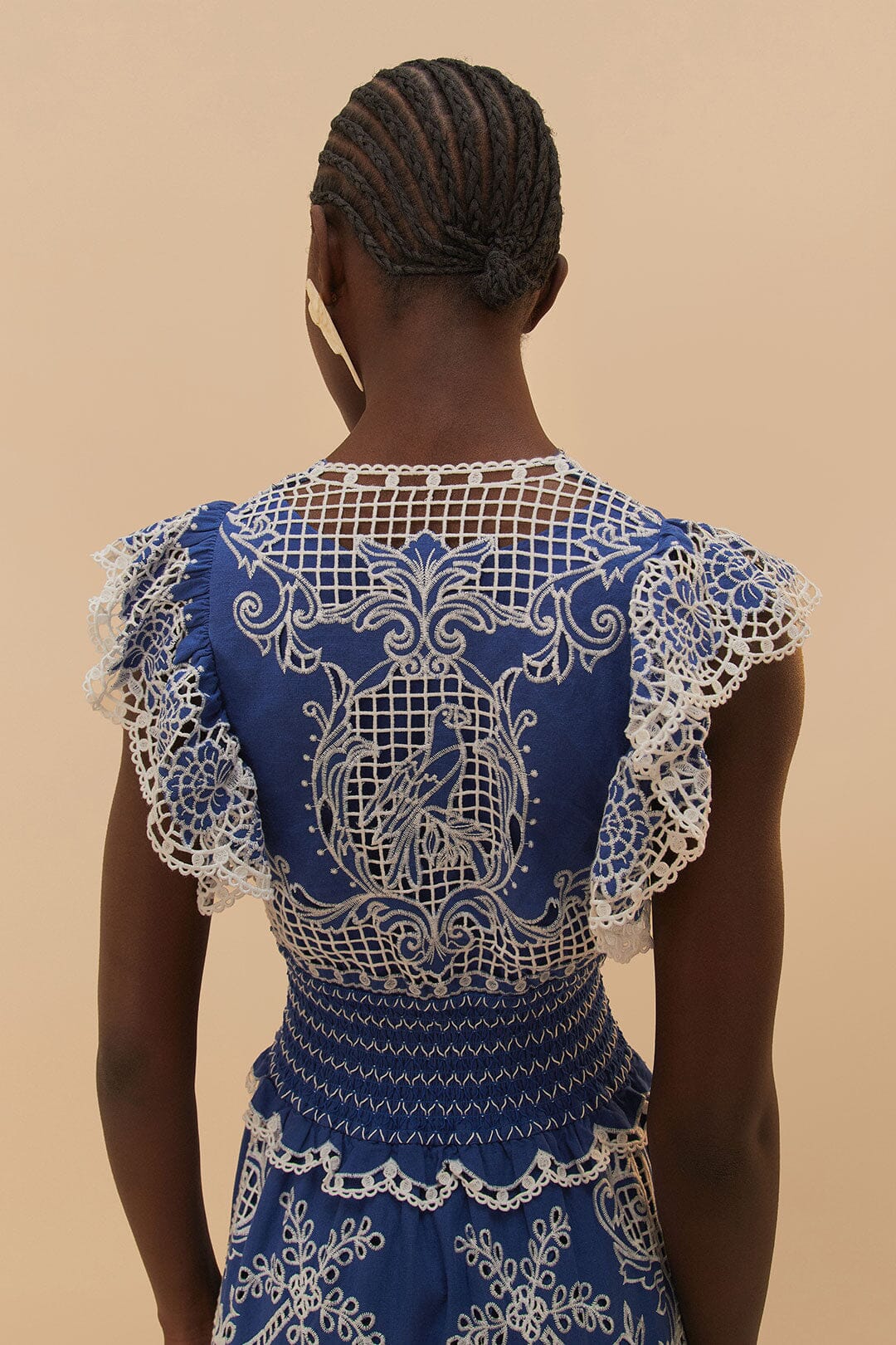 Robe longue Romantic Richelieu en lin - Bleu