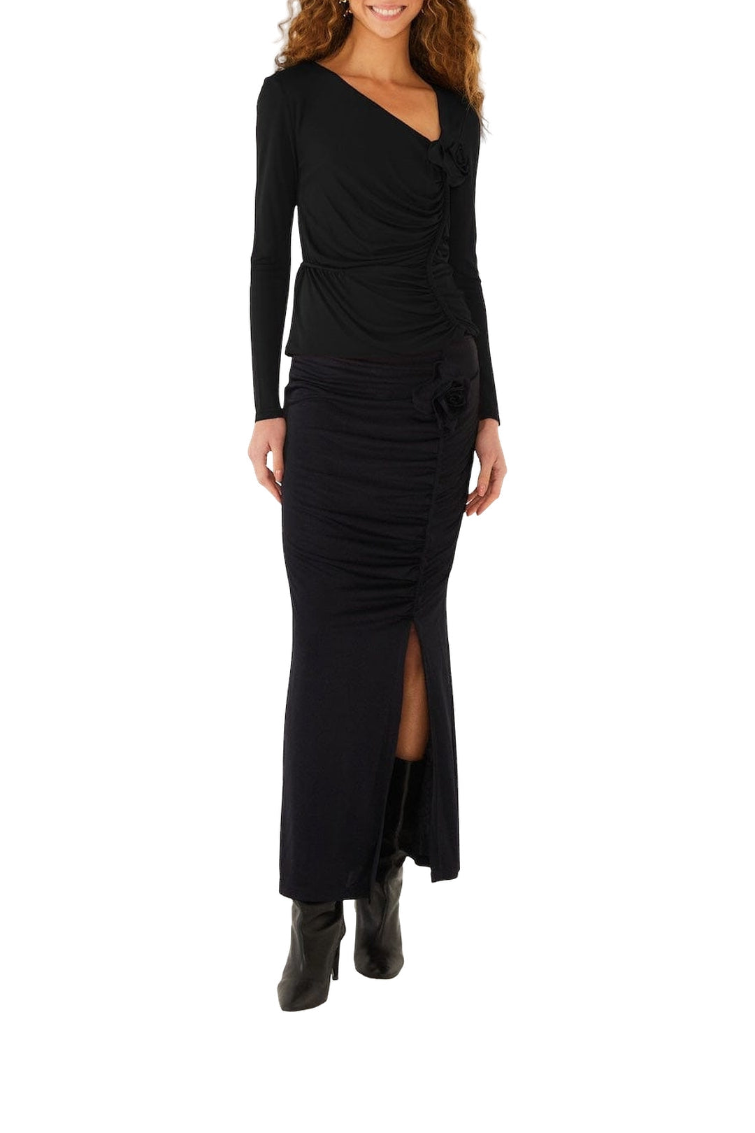 Flower Midi Skirt - Black
