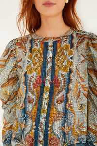 Mosaic Garden Soft Blue Blouse - Mosaic Garden Soft Blue