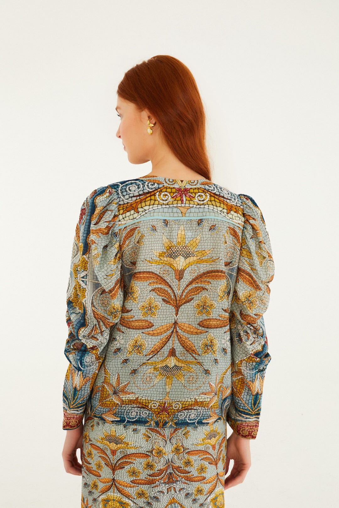 Mosaic Garden Soft Blue Blouse - Mosaic Garden Soft Blue