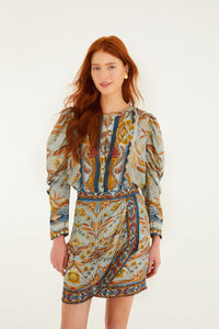 Mosaic Garden Soft Blue Blouse - Mosaic Garden Soft Blue