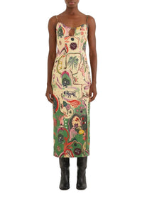 Artsy Surreal Midi Dress - Beige