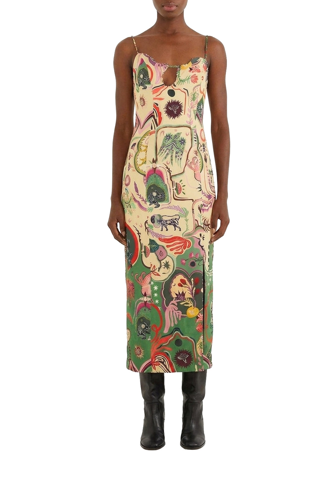 Artsy Surreal Midi Dress - Beige