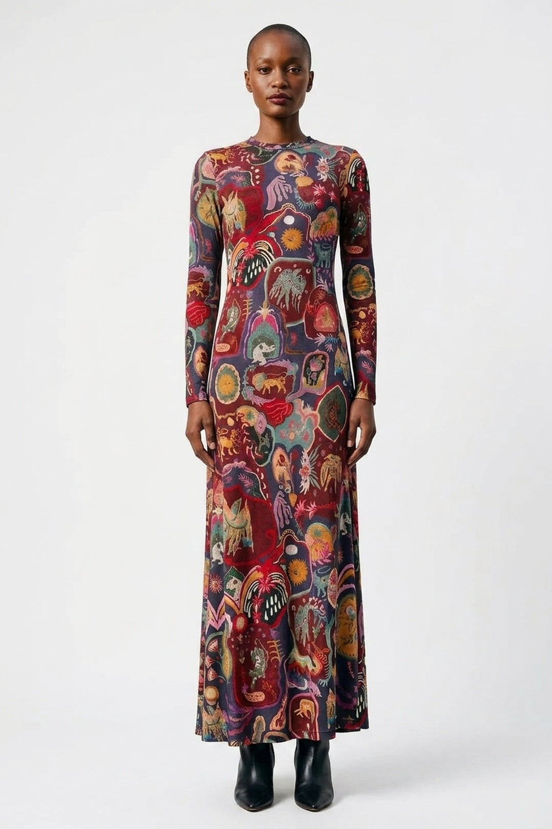 Robe longue Vintage Tiny Garden - Rouge