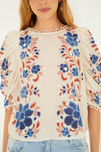 Renata Floral Sand Blouse - Renata Floral Sand