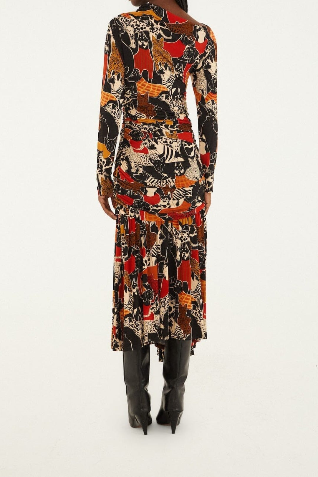 Cats And Dogs Midi Dress - Black