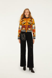 Folk Stitched Flower Mustard Cardigan - Folk Stitched Flower Mustard