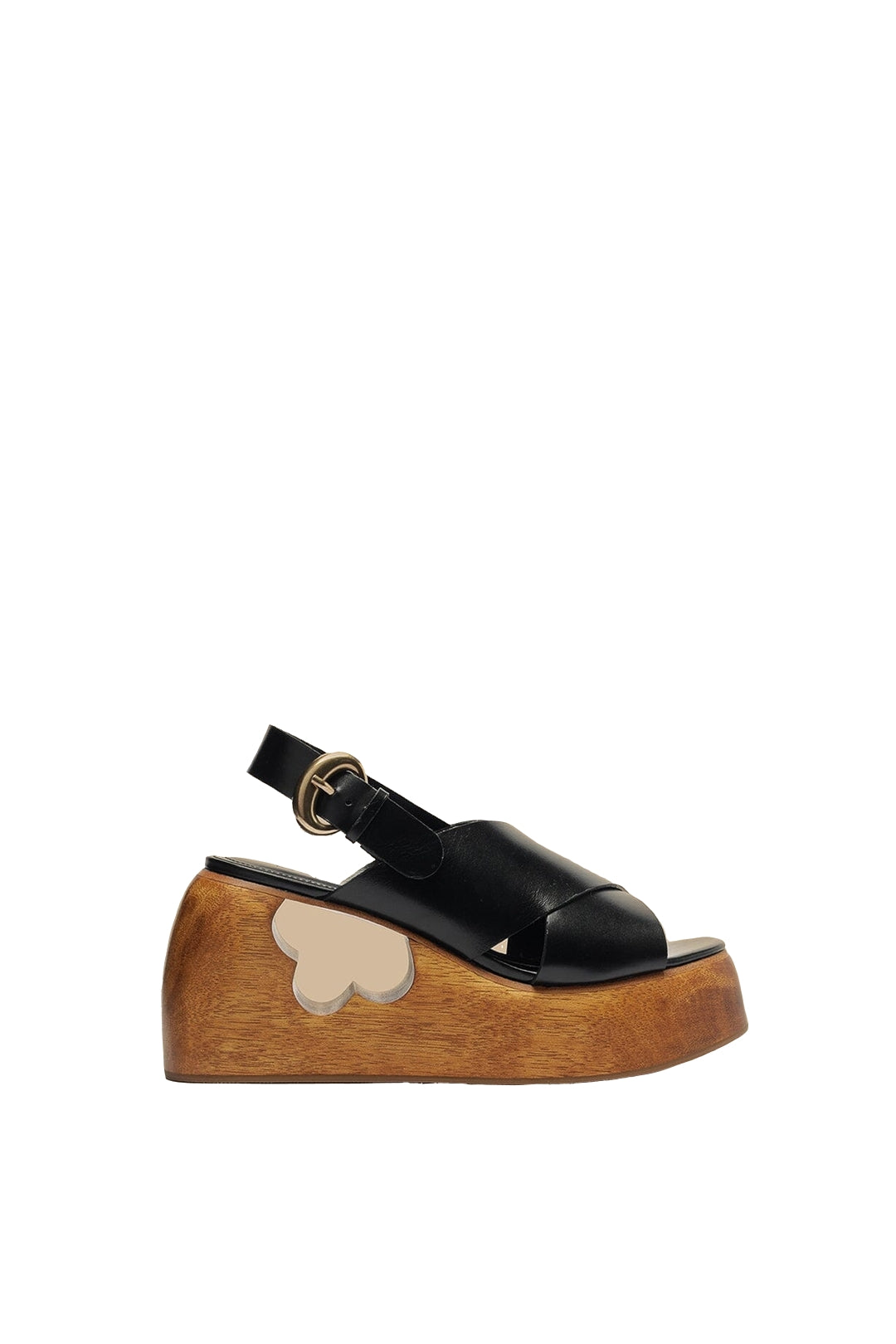 Sandales compensées croisées en cuir - Noir