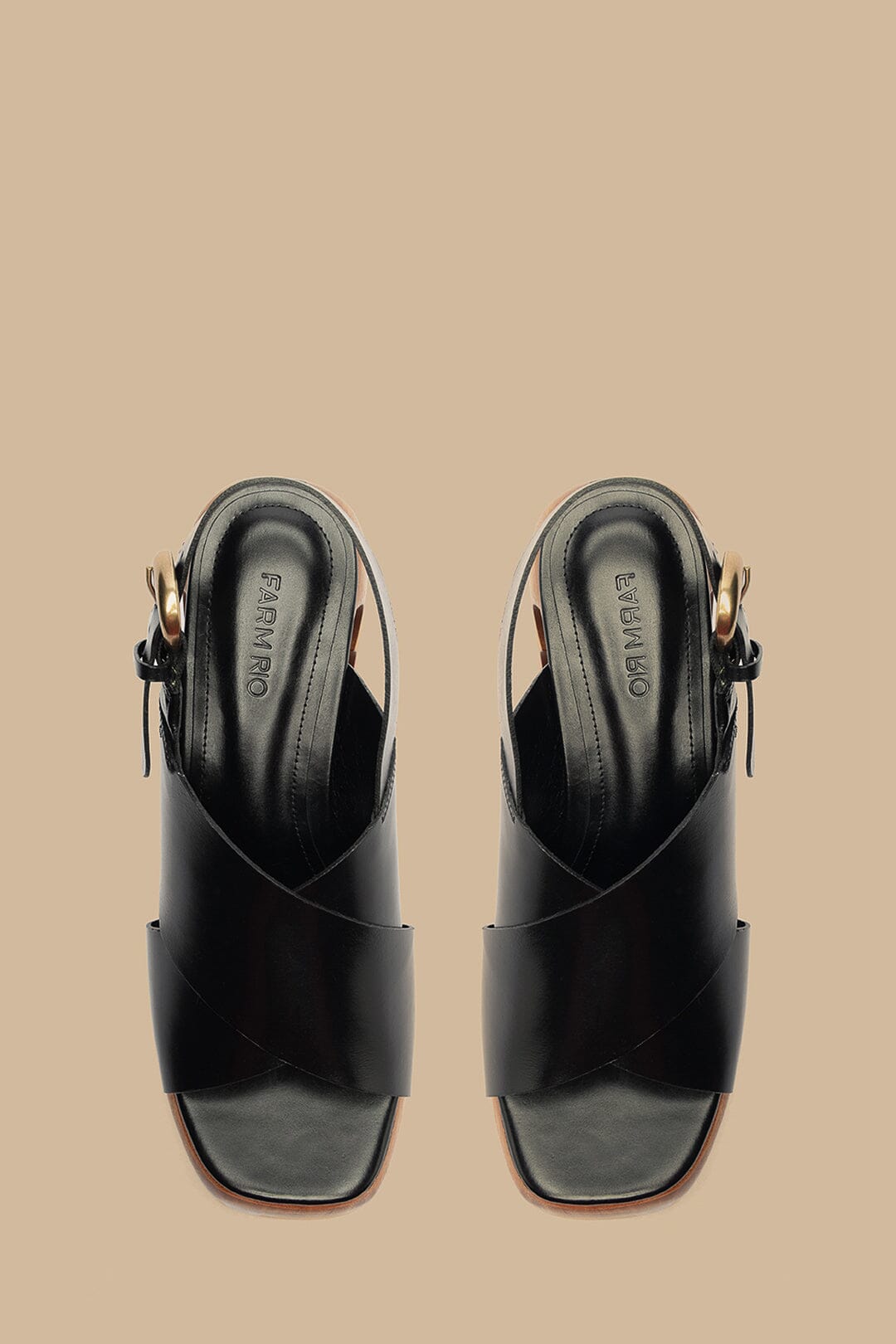 Sandales compensées croisées en cuir - Noir