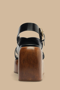 Sandales compensées croisées en cuir - Noir