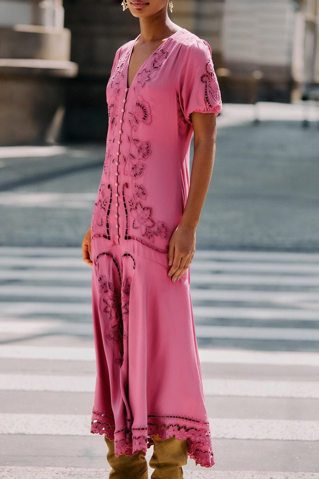 Robe midi Richelieu - Rose