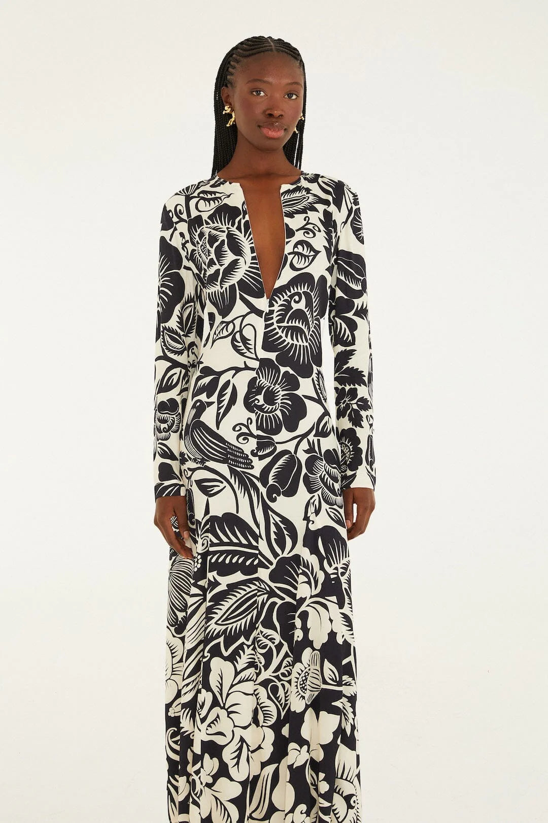 DIFFUSELY_Cashews And Birds White Robe longue - Cashews And Birds White