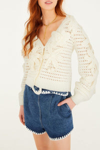 Cardigan Crochet Flower en maille - Blanc