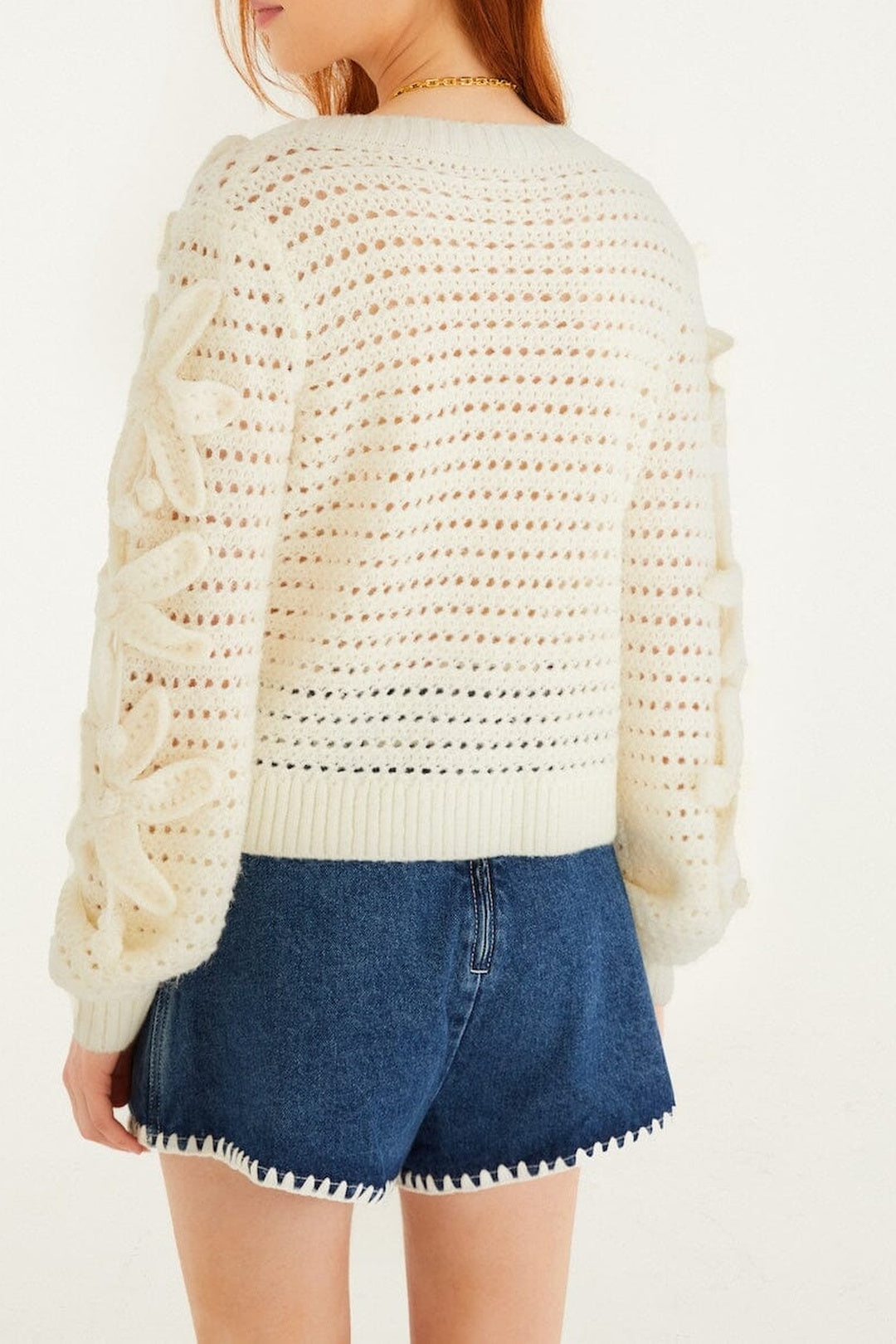 Cardigan Crochet Flower en maille - Blanc