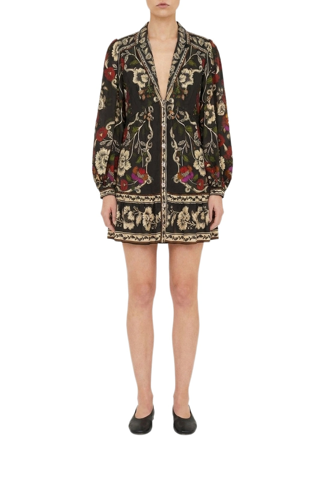 Robe courte Rococo Flowers - Noir