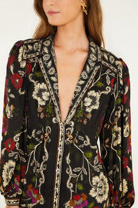 Rococo Flowers Black Robe courte - Rococo Flowers Black